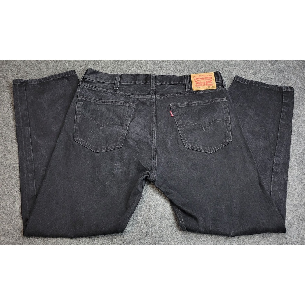 Levis 505 Jeans Mens 38x30 Gray Denim Y2K Streetwear Grunge Festival Americana